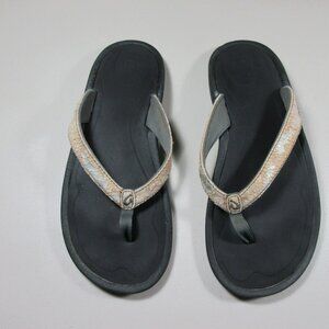 Olukai womens tan an black thong sandals 7 M